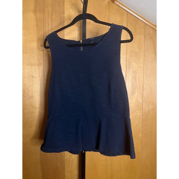 J. Crew Tops - J.Crew Womens Navy Blue Textured Peplum Sleeveless Top Exposed Gold Zipper L